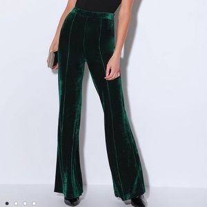 Rossi Forest Green Velvet Flare Pants